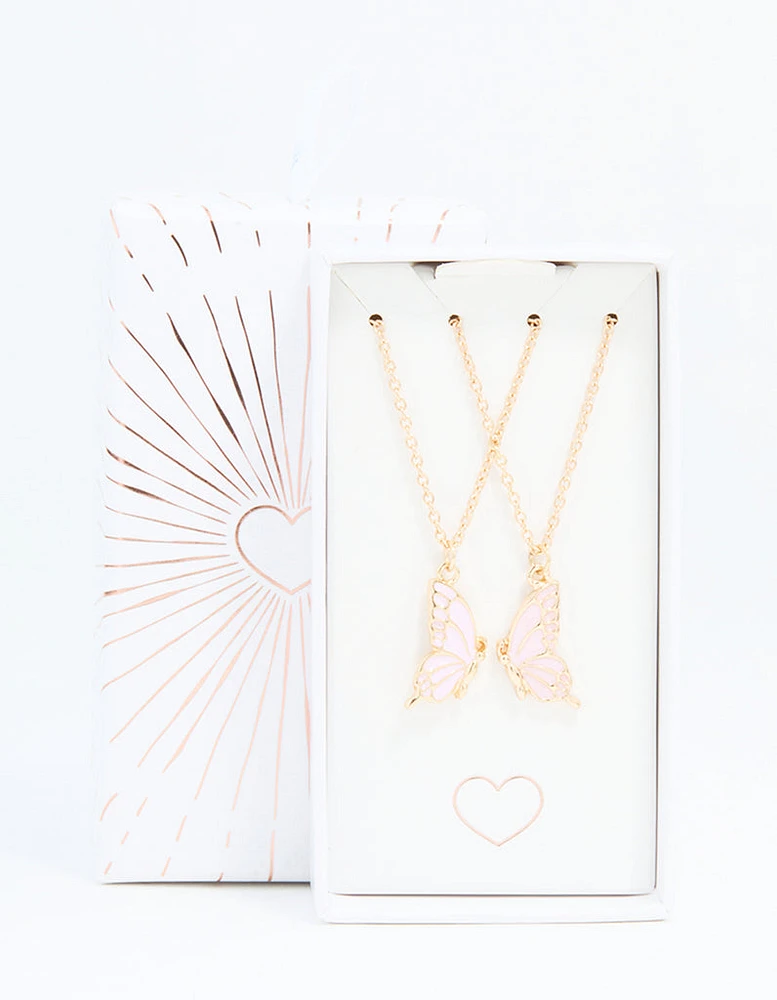 Pink Butterfly Gold Necklaces 2-Pack