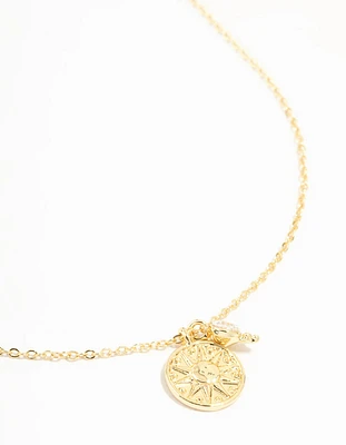 Gold Plated Sun & Cubic Zirconia Drop Necklace