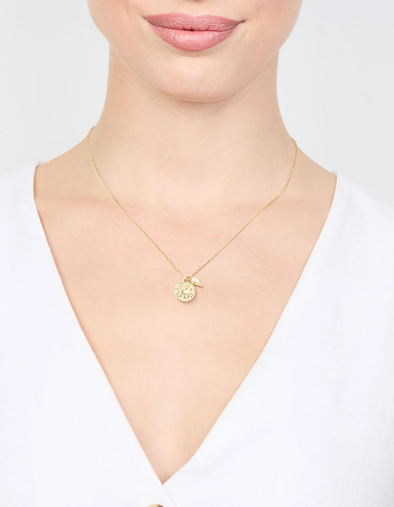 Gold Plated Sun & Cubic Zirconia Pendant Necklace