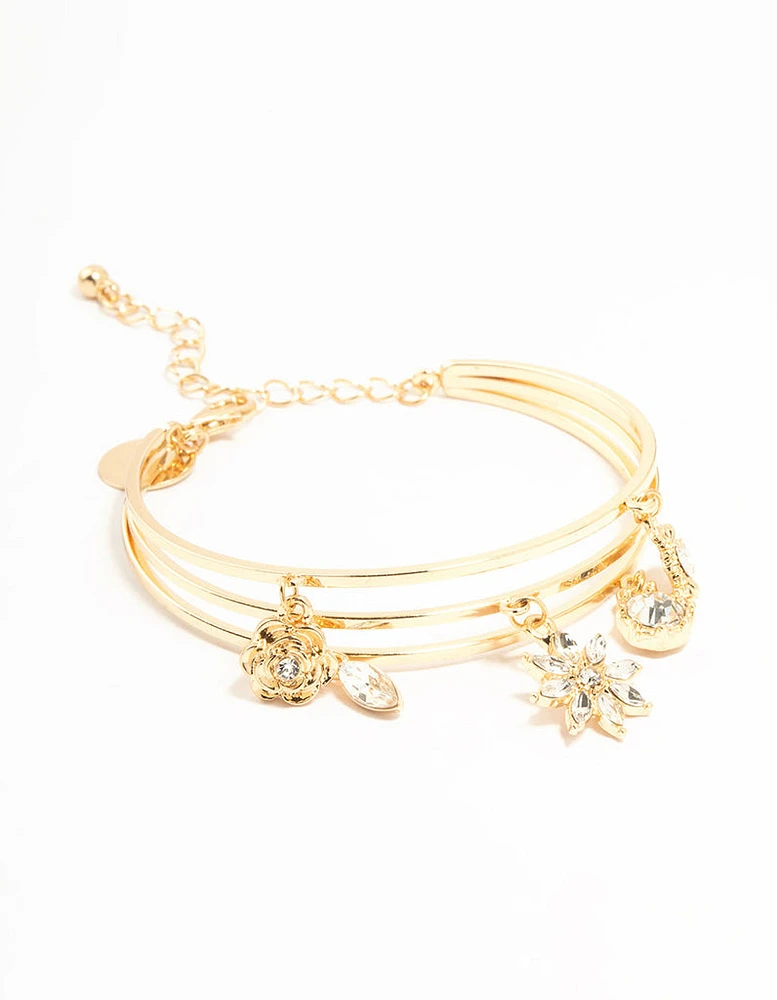 Gold Floral Charm Wrist Cuff