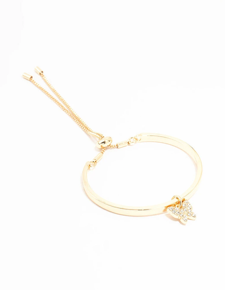 Gold Diamante Butterfly Charm Bangle Toggle Bangle