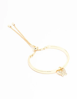 Gold Diamante Butterfly Charm Bangle Toggle Bracelet