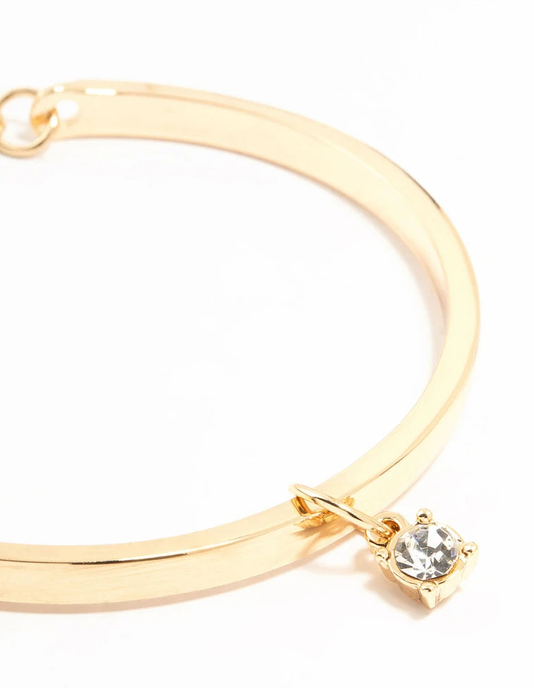 Gold Solitaire Diamante Gold Toggle Bracelet