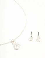 Silver Pear Diamante Necklace & Stud Earrings Set