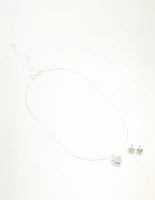 Silver Diamante Heart Necklace & Stud Earrings Set