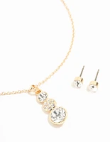 Gold Diamante Drop Necklace & Stud Earrings Set