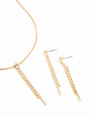 Gold Diamante Cup Chain Necklace & Earrings Set