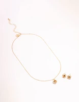 Knotted Gold Necklace & Stud Earrings Set