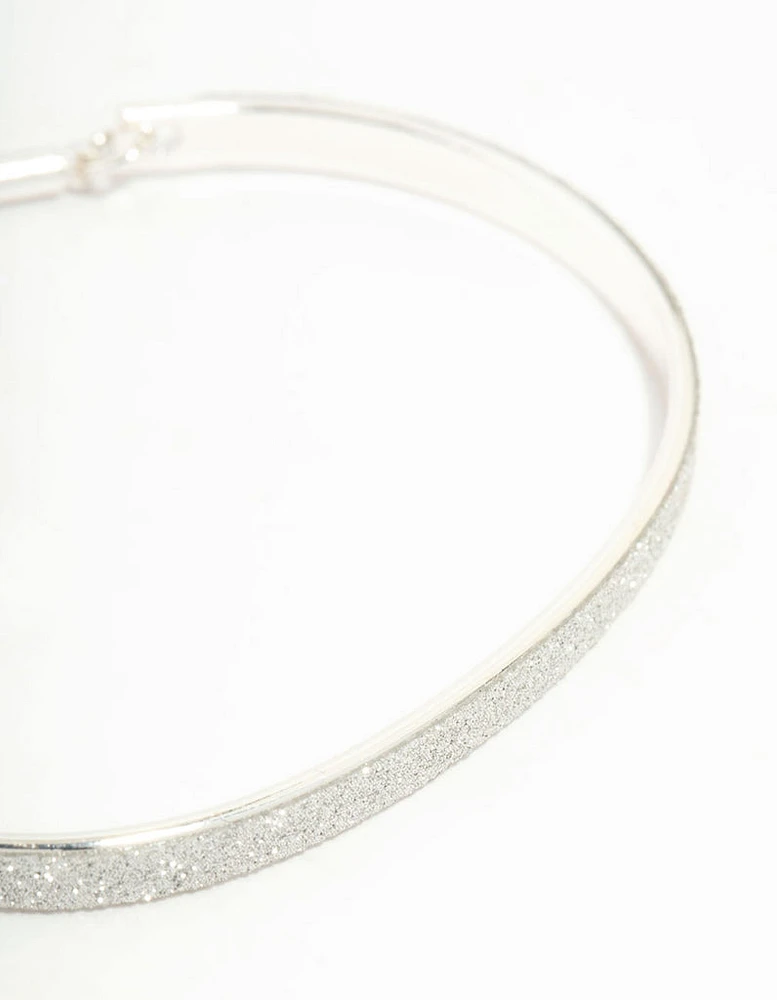 Silver Glitter & Heart Cuff  With Toggle Clasp