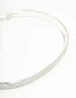 Silver Glitter & Heart Cuff  With Toggle Clasp