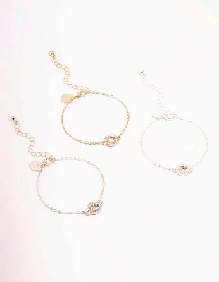 Mixed Metals Halo Diamante Bracelets 3-Pack