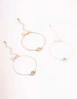 Mixed Metals Halo Diamante Bracelets 3-Pack