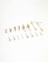 Gold Stud & Chain Earrings 8-Pack