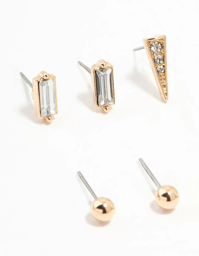 Gold Stud & Chain Earrings 8-Pack