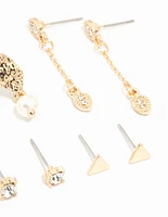 Gold Stud & Chain Earrings 8-Pack