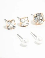 Gold Hoop & Diamante Stud Earrings 8-Pack