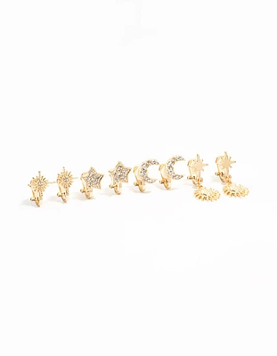 Gold Star & Moon Clip On Earrings 4-Pack