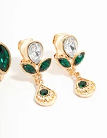 Emerald Diamante Mixed Shape Clip On Earrings 4-Pack