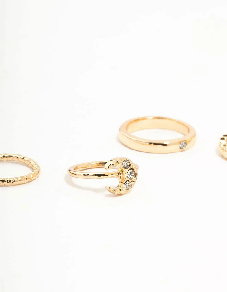 Gold Celestial & Sleek Mixed Rings 8-Pack