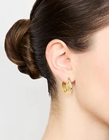 Gold Plated Wide Step Textured Hoop Earrings