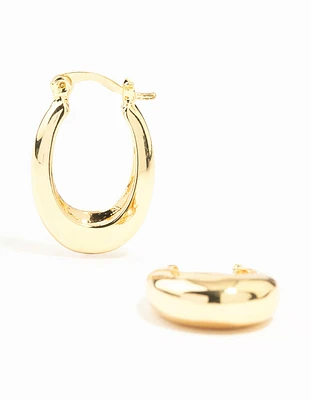 Gold Plated Long Thin Oval Hoop Earrings