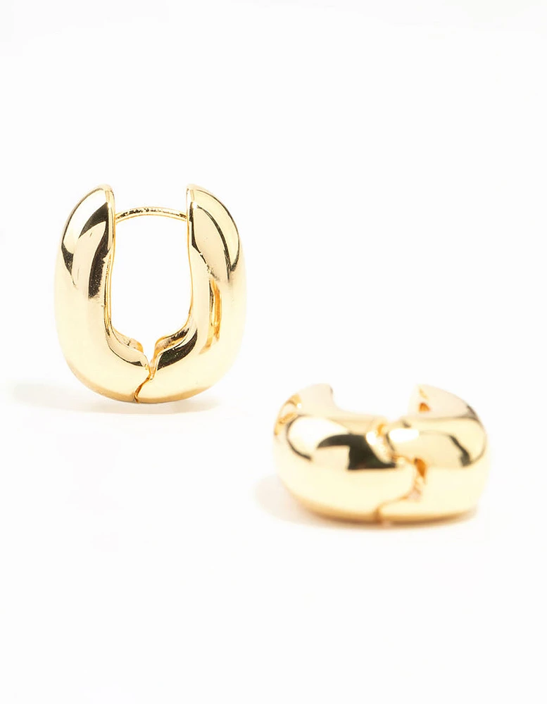 Gold Plated Medium Chubby Oval Hoop Earrings