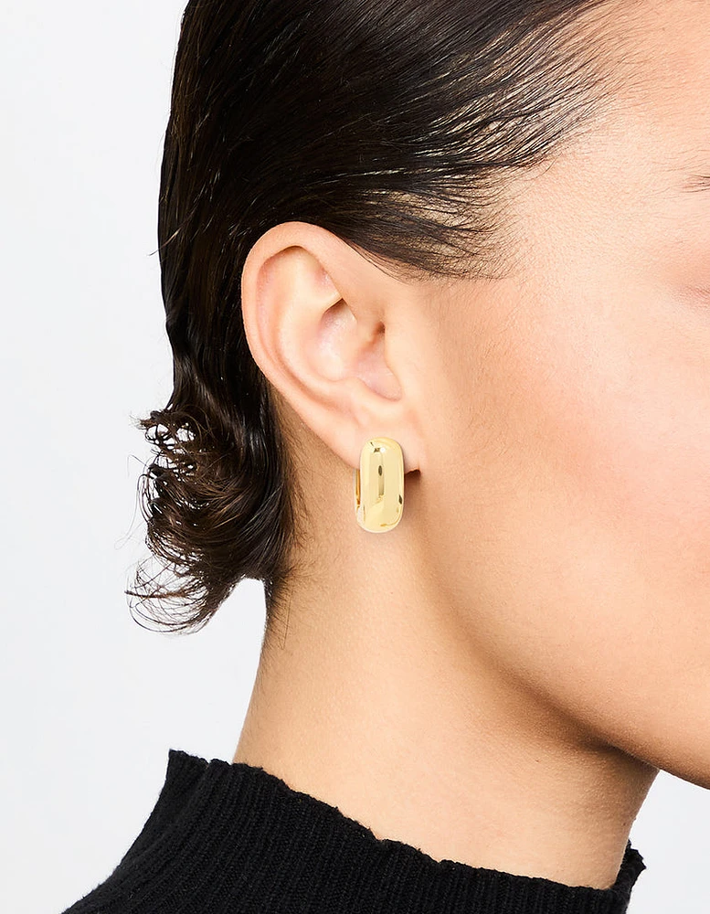 Gold Plated Medium Chubby Oval Hoop Earrings