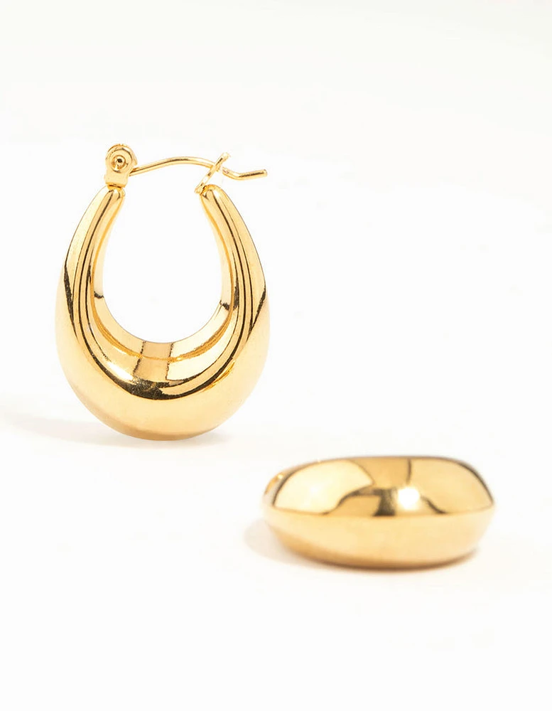 Waterproof Gold Plated Stainless Steel Oval Hoop Earrings