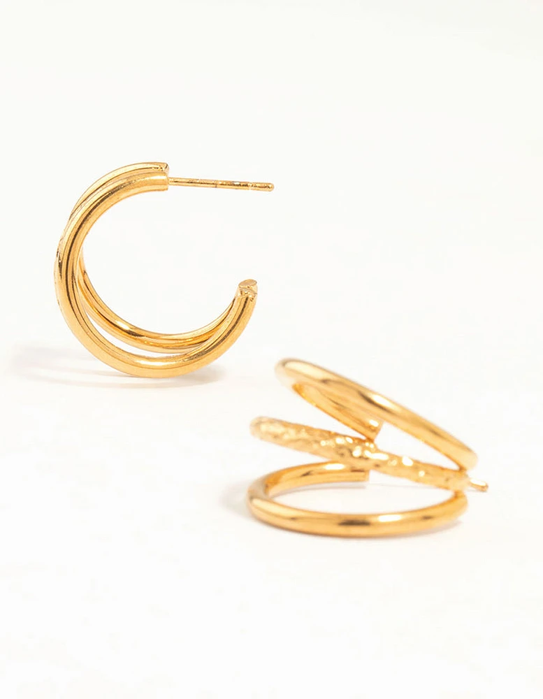 Waterproof Gold Plated Stainless Steel Triple Illusion Hoop Earrings