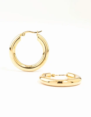 Waterproof Gold Plated Stainless Steel Large Plain Hoop Earrings