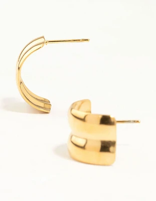 Waterproof Gold Plated Stainless Steel Double Chubby Hoop Earrings