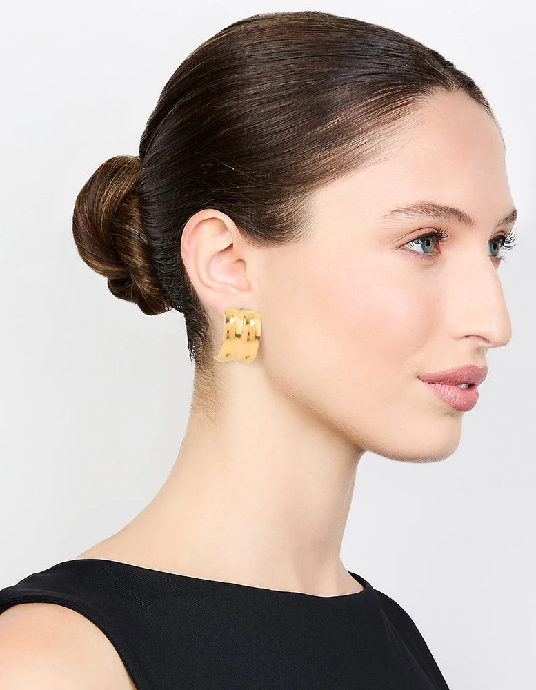 Waterproof Gold Plated Stainless Steel Double Chubby Hoop Earrings