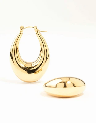 Waterproof Gold Plated Stainless Steel Long Graduating Oval Hoop Earrings