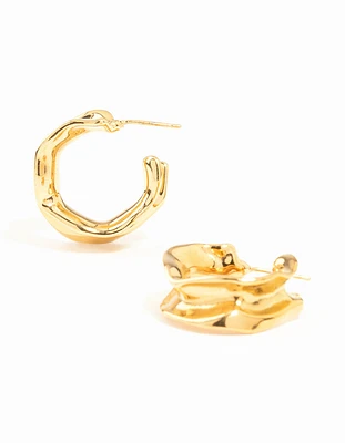 Waterproof Gold Plated Stainless Steel Molten Hoop Earrings