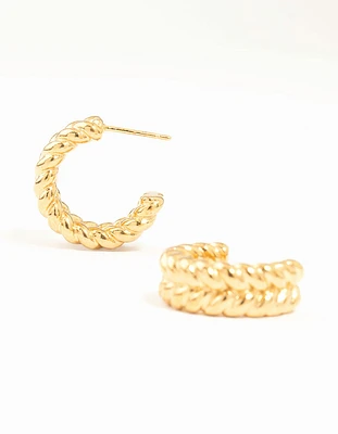 Waterproof Gold Plated Stainless Steel Medium Braided Hoop Earrings