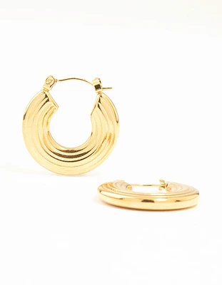 Waterproof Gold Plated Stainless Steel Wide Line Textured Hoop Earrings