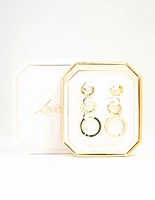 Gold Plated Plain & Diamante Hoop Earrings 3-Pack