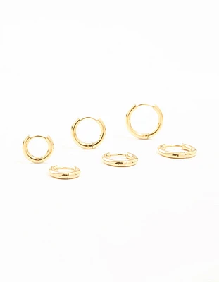 Waterproof Gold Plated Stainless Steel Basic Graduating 3-Pack Hoop Earrings