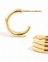 Waterproof Gold Plated Stainless Steel C Shaped Hoop Earrings 2-Pack