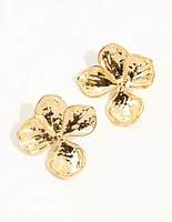 Gold Plated Textured Flower Stud Earrings