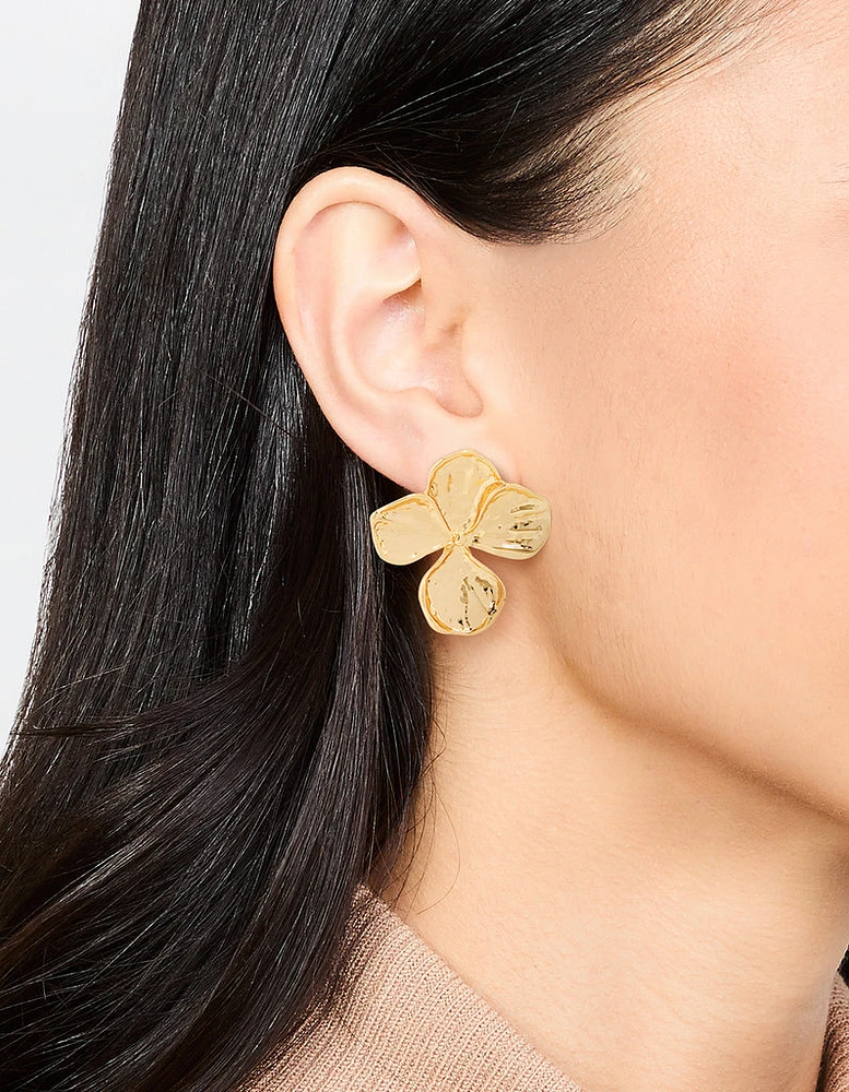 Gold Plated Textured Flower Stud Earrings