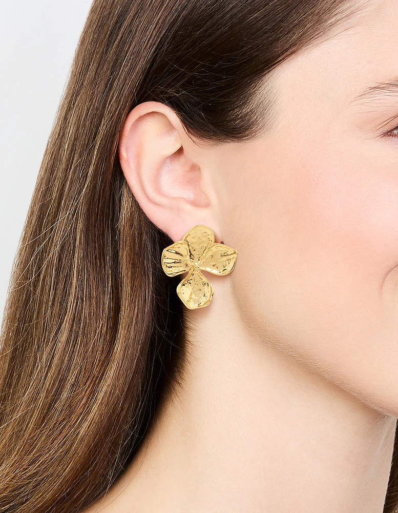 Gold Plated Textured Flower Stud Earrings