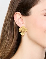 Gold Plated Textured Flower Stud Earrings