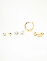 Gold Plated Twisted Hoop & Stud Earrings 3-Pack