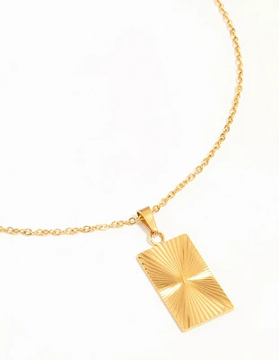 Waterproof Gold Plated Stainless Style Rectangular Ray Pendant Necklace