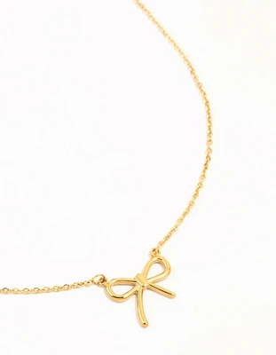 Waterproof Gold Plated Stainless Steel Plain Bow Necklace