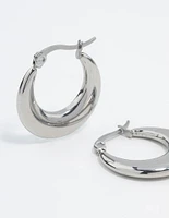 Waterproof Stainless Steel Flat Crescent Hoop Earrings