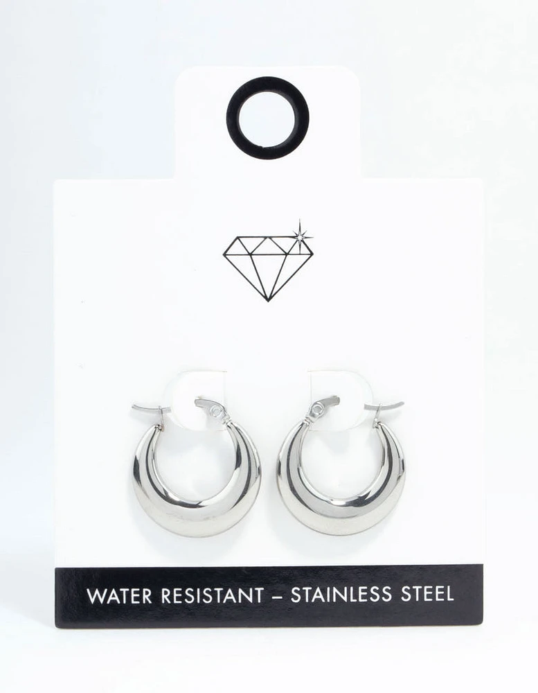 Waterproof Stainless Steel Flat Crescent Hoop Earrings