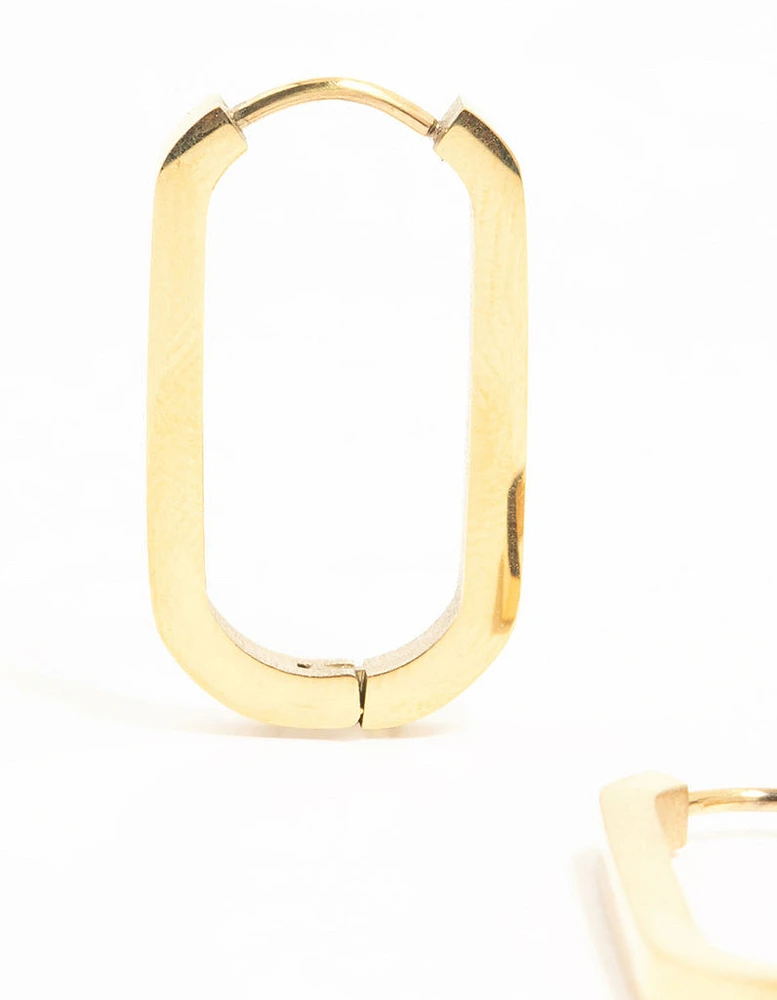 Waterproof Gold Plated Stainless Steel Oblong Hoop Earrings