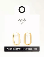 Waterproof Gold Plated Stainless Steel Oblong Hoop Earrings